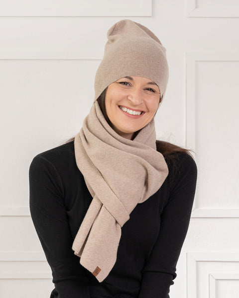 Women's Knit Beanie & Scarf Merino & Cashmere 2-Piece Set