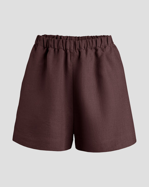 High-waisted linen shorts for women.