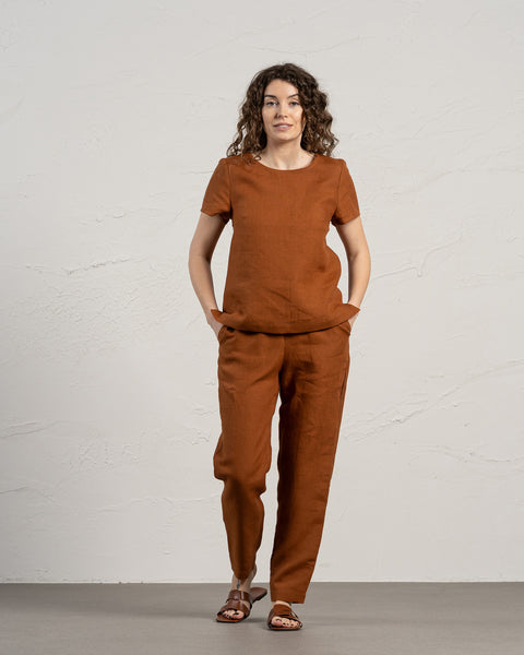 Linen T-Shirt Top Emma Almond Brown