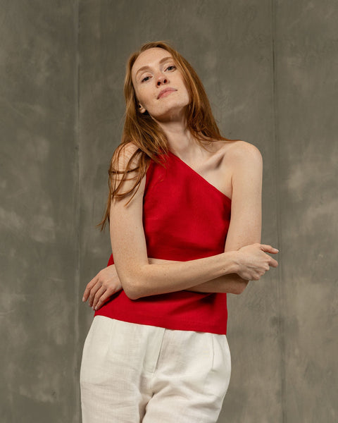 One Shoulder Top Judy in pure red