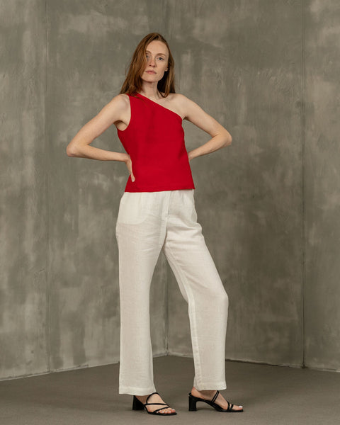 One Shoulder Top Judy in pure red
