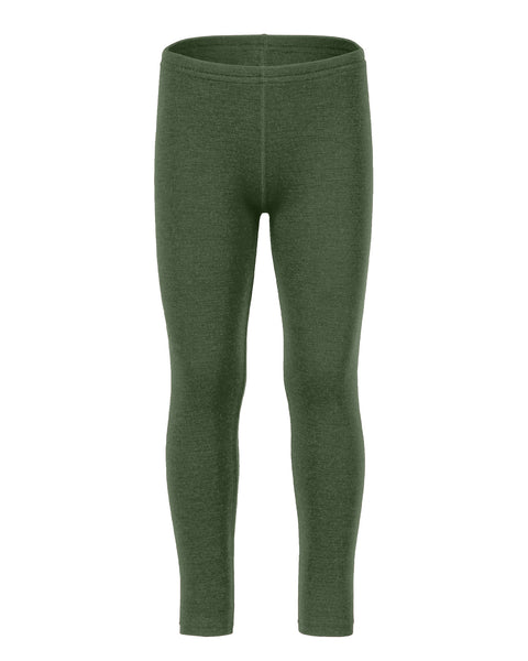Dark green merino wool leggings on a white background