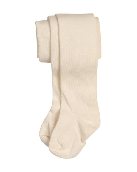 Children’s natural cotton tights shown folded, highlighting soft and stretchy fabric