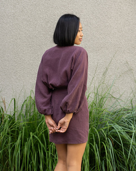 Linen Wrap Tulip Hem Dress Daisy Shadow Purple