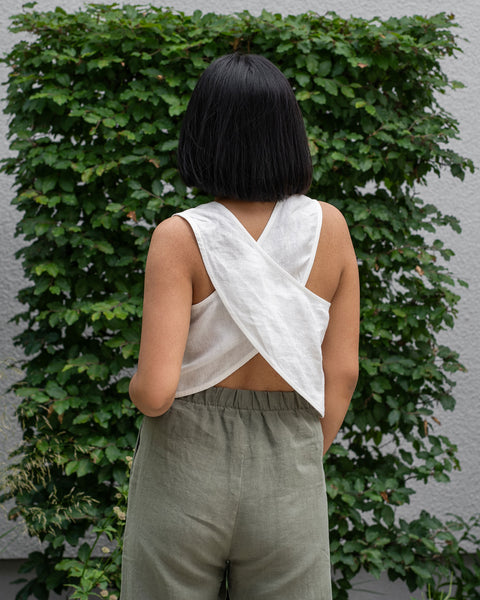 Linen Cross Back Crop Top Serena