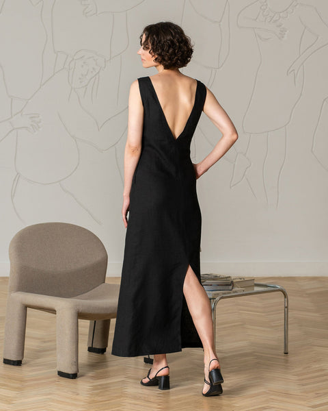 Maxi Open Back Dress Stella in pure black color