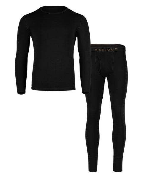 Men's 250 Long Sleeve & Bottom 2-Piece Black Front