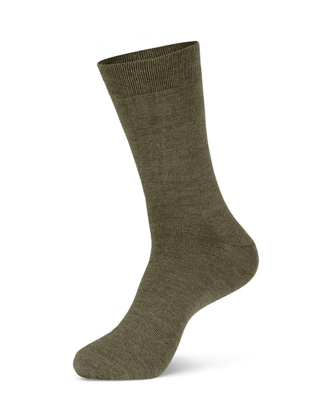 Men's Merino Crew Socks in green color in a white background, side view
