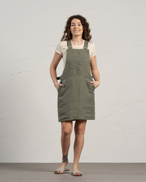 Pinafore Mini Dress Nely Stone Green