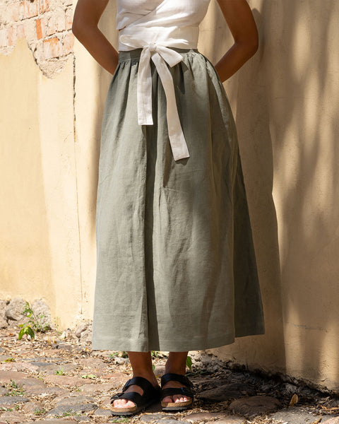 Linen Maxi Skirt Sophia in Stone Green Color