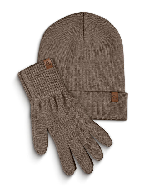 Women's Knitted Beanie & Gloves 2-Piece Set Brown