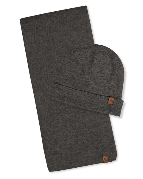 Women's Knit Beanie & Scarf Merino & Cashmere 2-Piece Set Dark Gray