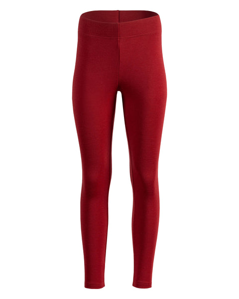 the menique women's legging from 250gsm merino in royal cherry color, front view.
