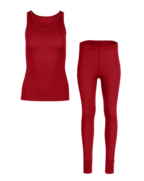 Packshot of women's 160 merino wool sleeveless top and bottoms set