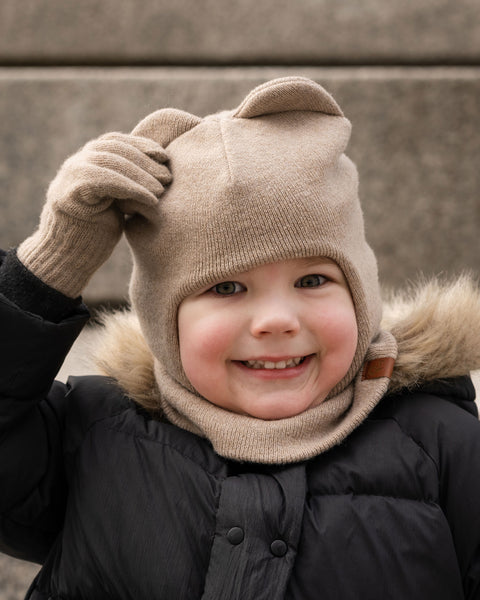 Kids Knitted Balaclava & Gloves 2-Piece Set Creamy beige