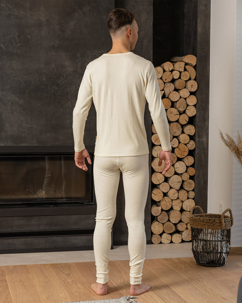 Men's Merino 250 Set of Long Sleeve & Bottom Rub Natural