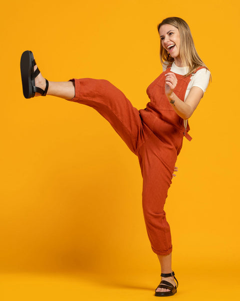 Linen Pinafore Jumpsuit Nicci Cinnamon Red