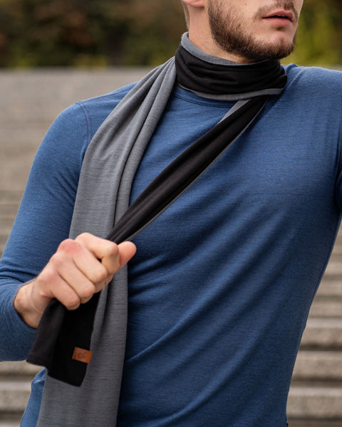 Men's Merino Scarf Black/Perfect Grey