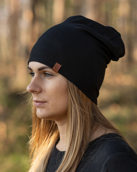 menique Women's Merino Beanie Hat Black Color