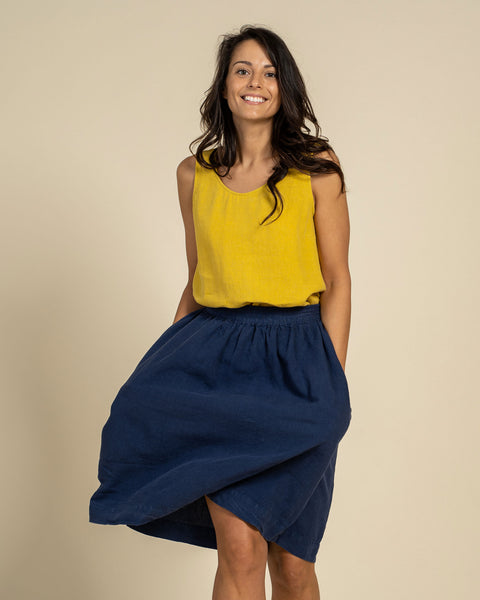 Linen Midi Skirt Sophia Storm Blue