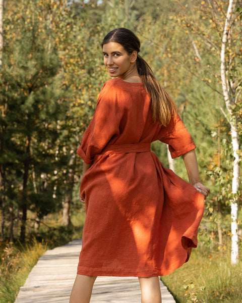 Linen Oversize Dress Olivia Cinnamon Red