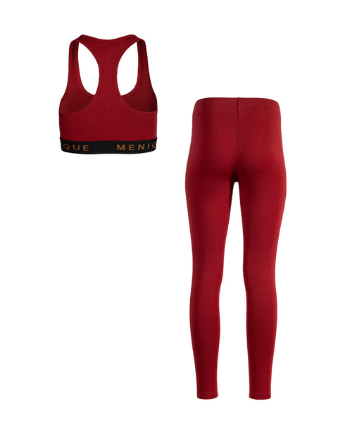Packshot of women&#39;s merino wool bra and leggings set