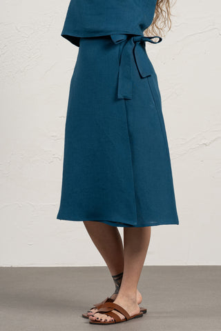 Midi Linen Wrap Skirt Beverly - XS / Cobalt Blue