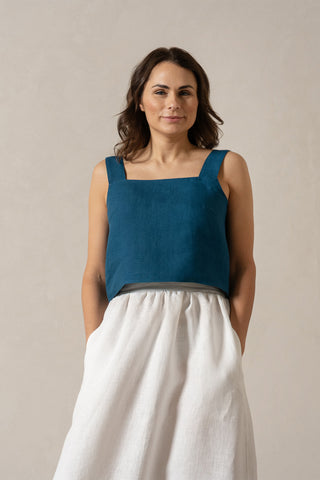 Top court de vacances 100 % lin - XS / Bleu Cobalt