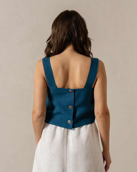 Pinafore Button Back Crop Top Cobalt Blue