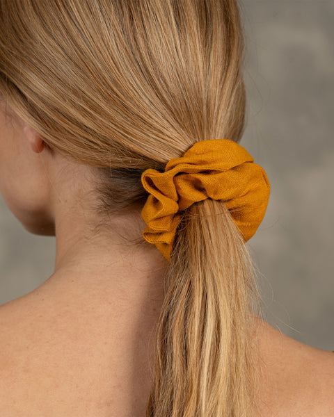 Linen Hair Scrunchie One Size in spicy yellow