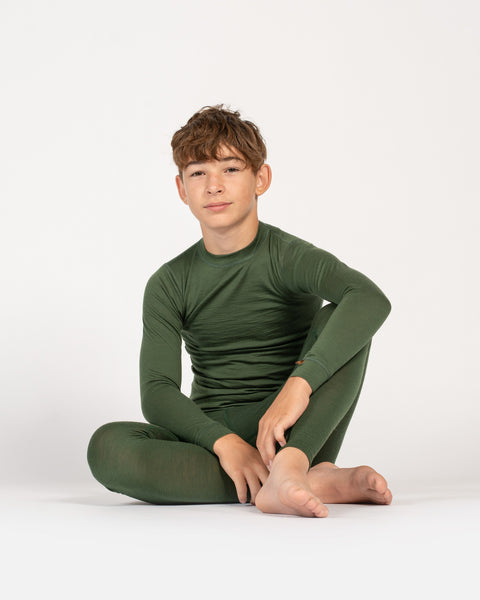 Kids&#39; 160 Long Sleeve &amp; Bottom 2-Piece Dark Green