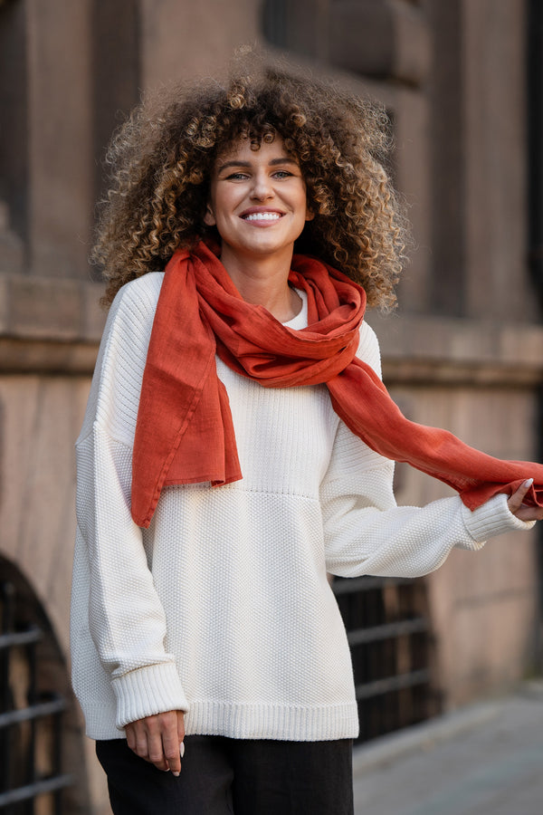 Women's Linen Scarf Cinnamon Red