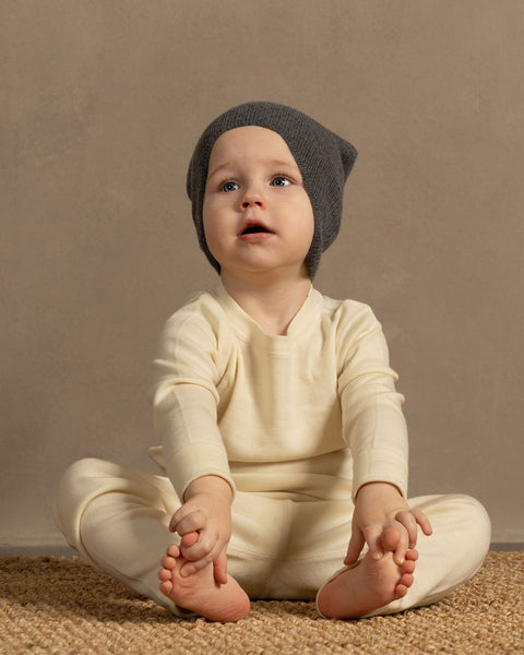 Knitted cashmere ear flap beanie dark gray color