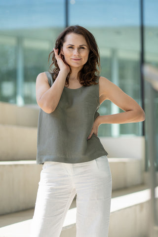 Linen Tank Top Hana Stone Green - XS / Stone Green