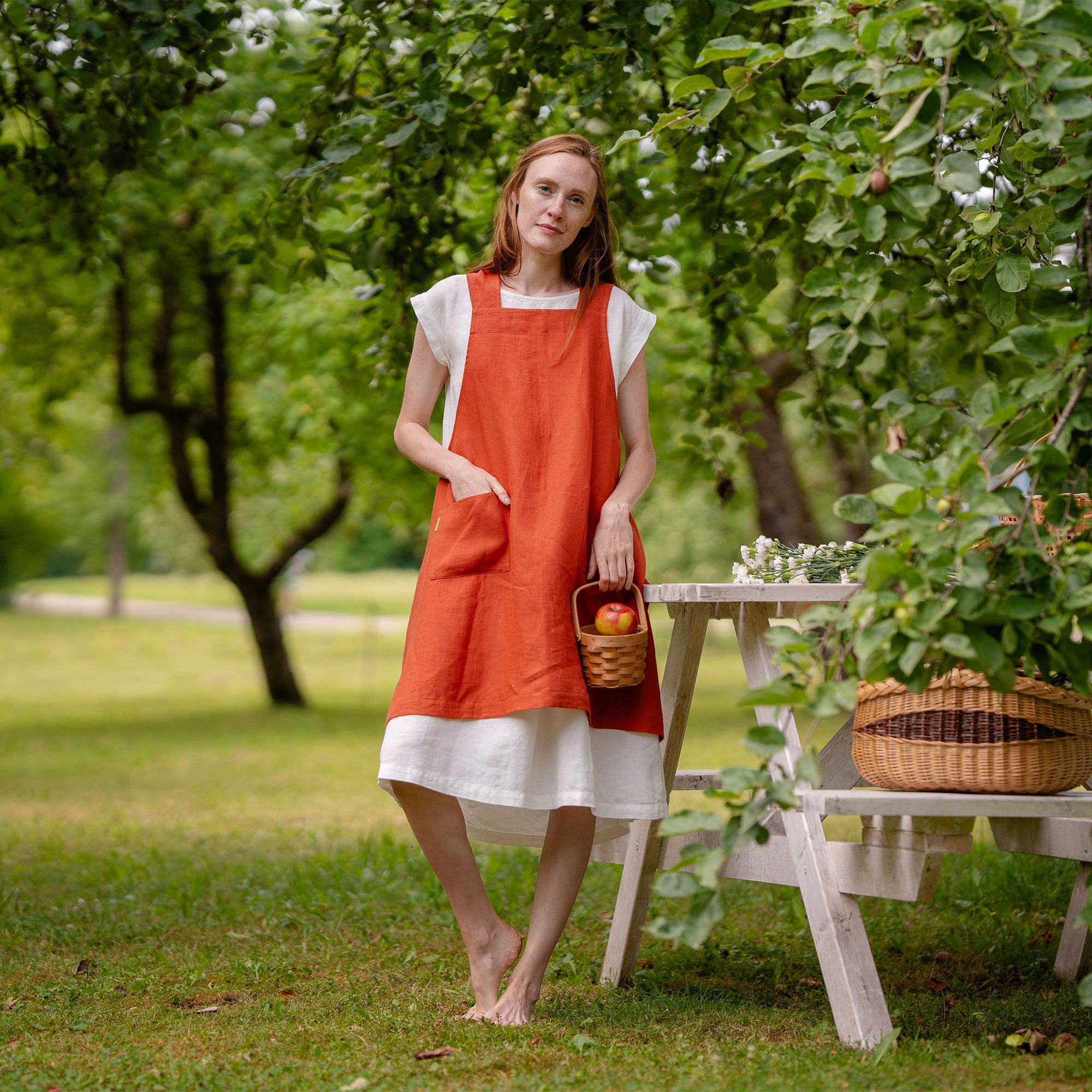 100% Linen Cooking Apron Cross-back ❤ menique - MENIQUE