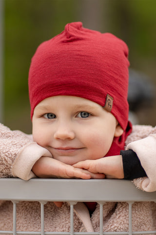 Kids' Merino Wool Neck Gaiter & Beanie 2-Piece Set - 2-4Y / Royal Cherry