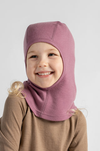 Cagoule enfant 250 en laine mérinos, visage ouvert - 6-24 mois / Mauve Rose