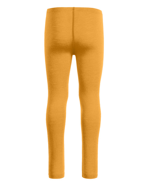 Merino wool kids&#39; yellow leggings on a white background
