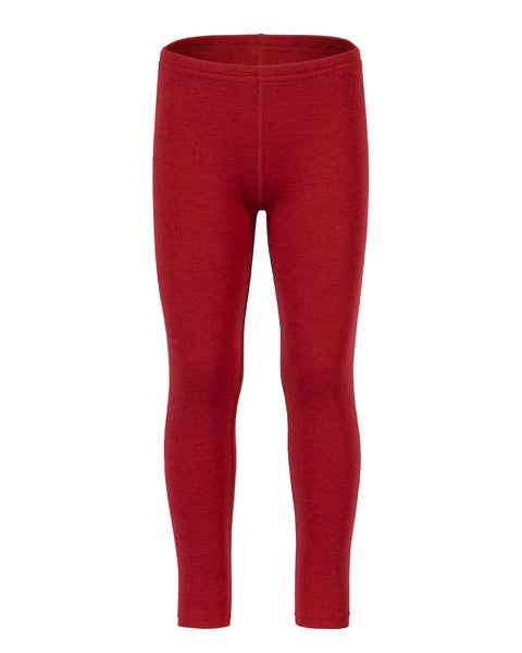 Front view of the menique kids&#39; 250 gsm merino pants in royal cherry color, white background.