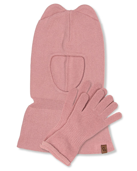 Kids&#39; Knit Balaclava &amp; Gloves Cotton 2-Piece Set Candy Pink