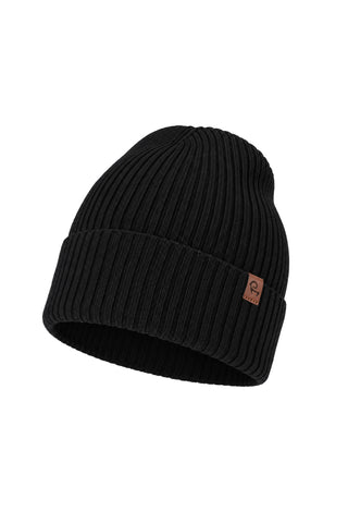 Kids' 100% Merino Wool Ribbed Knit Beanie Hat - 2-7Y / Black