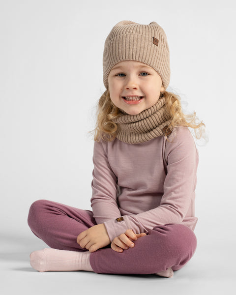 Kids' 100% Merino Wool Ribbed Knit Beanie Hat