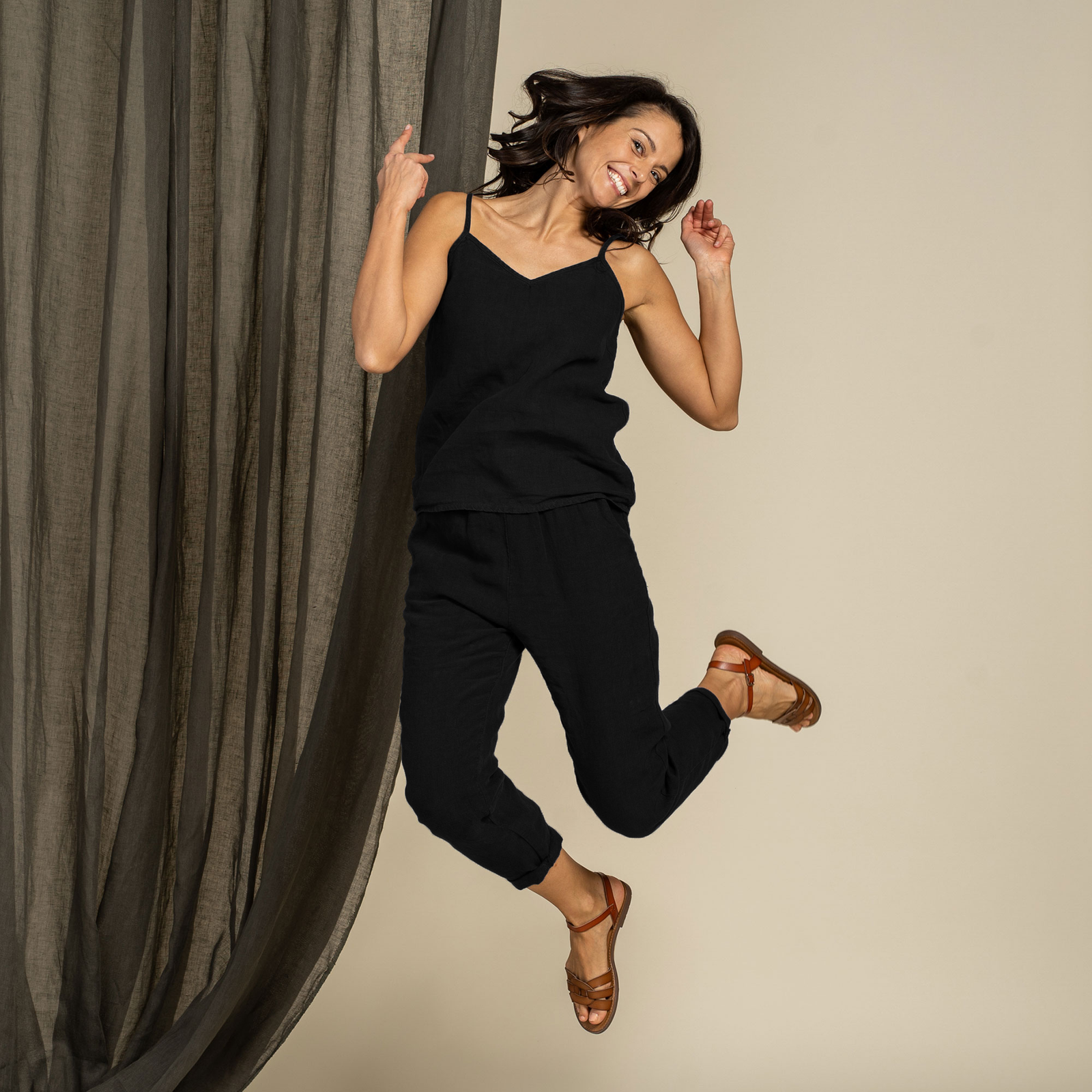 Ensemble Slip Top & Pantalon 2 pièces Noir Pur