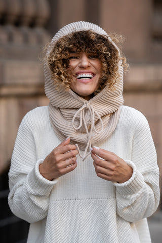 Women's Knit Merino Hood Balaclava - One Size / Beige
