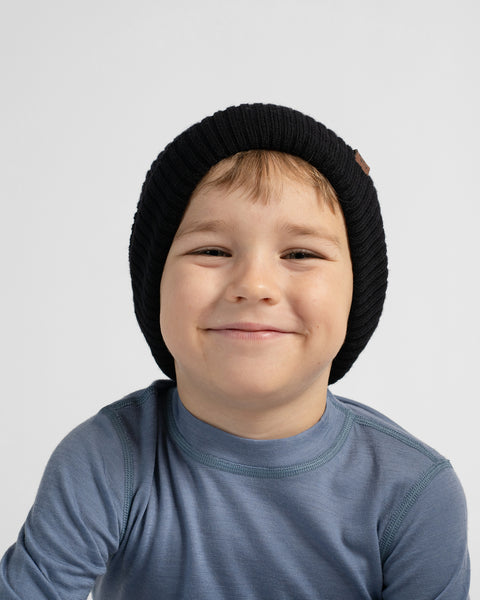 Kids' 100% Merino Wool Ribbed Knit Beanie Hat