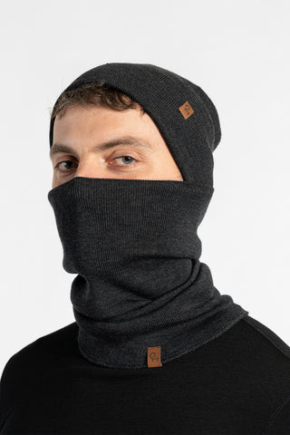 Ensemble 2 pièces : tour de cou doublé en mérinos et bonnet homme - Taille unique / Dark Gray