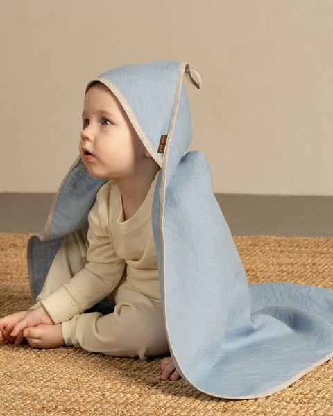 Linen baby towel in cloudy blue color