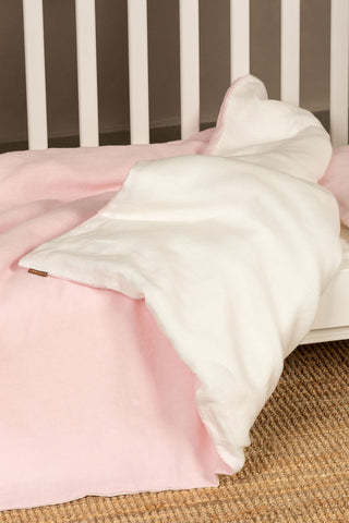 Housse de couette en lin pour enfants - 110 x 125 cm / Vieux Rose/Blanc