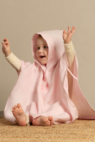 Poncho bébé avec capuche - Taille unique / Vieux Rose
