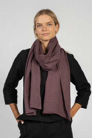 Écharpe premium en lin unisexe - 65 x 200 cm / Violet Foncé